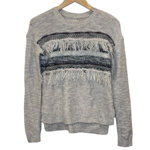 Abercrombie and Fitch Gray Striped Fringe Sweater Size M